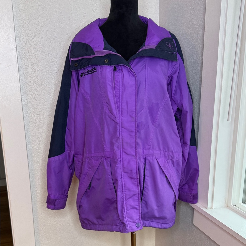 Columbia Purple Black Hooded Ski Jacket L Gorpcore Outdoor Hiking Granola Girl